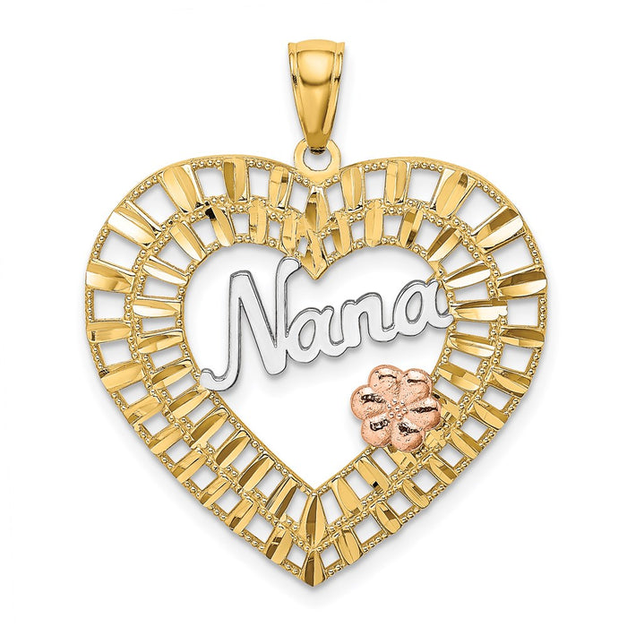 Million Charms 14K Yellow & Rose Gold Themed With Rhodium-plated Nana In Heart With Flowers Charm