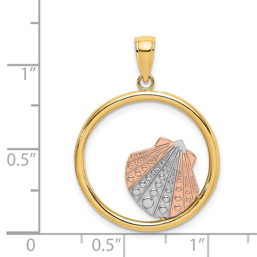 Million Charms 14K Tri-Color Scallop Shell In Round Frame Charm