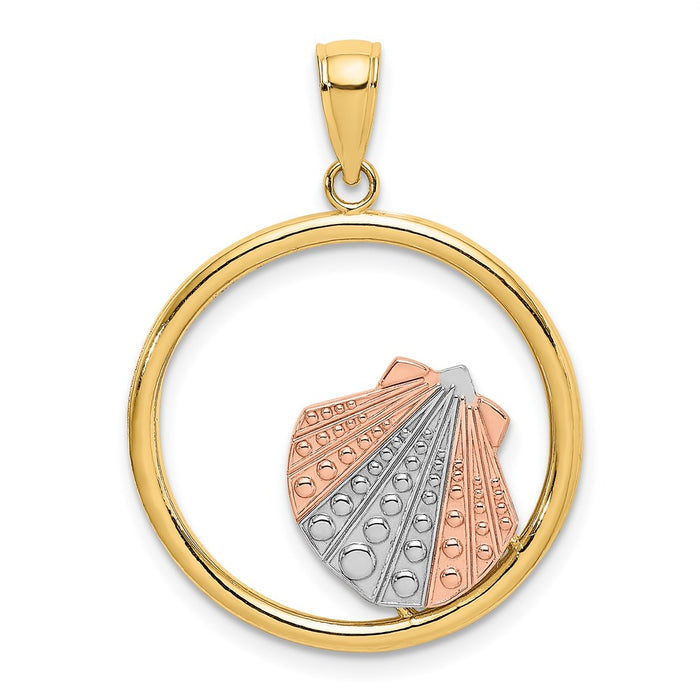 Million Charms 14K Tri-Color Scallop Shell In Round Frame Charm