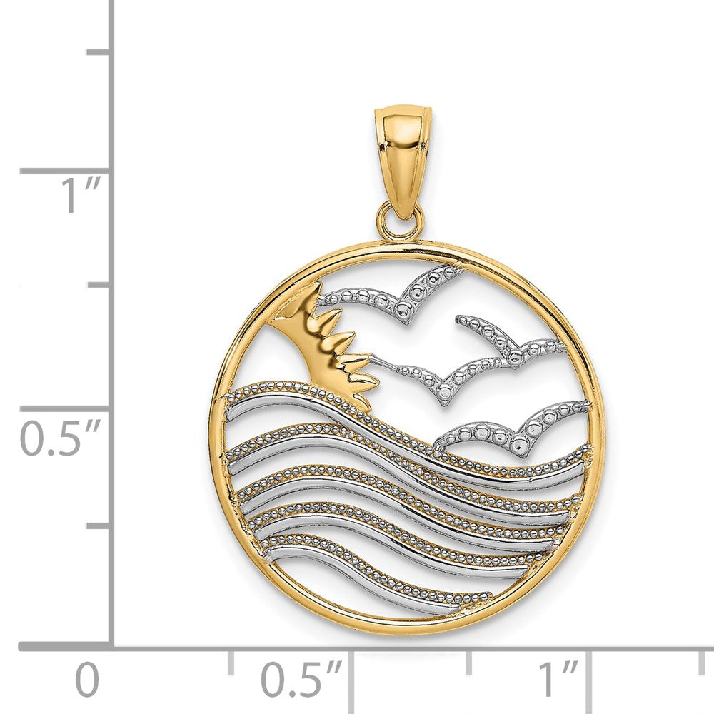 Million Charms 14K Yellow Gold Themed With Rhodium-Plated Sunset, Water & Seagulls In Found Frame Charm