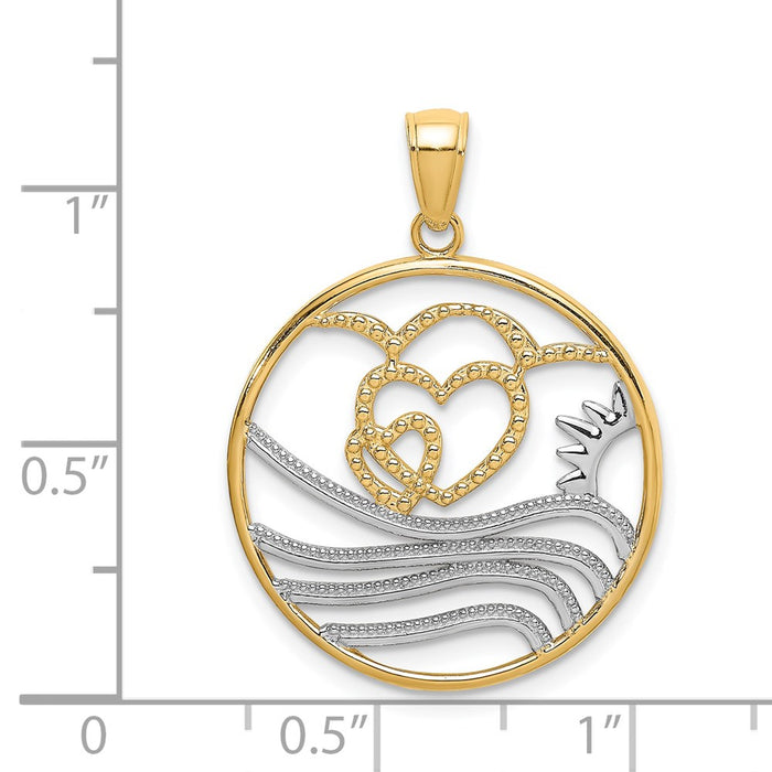 Million Charms 14K Yellow Gold Themed With Rhodium-Plated Sun, Hearts & Water In Round Frame Charm