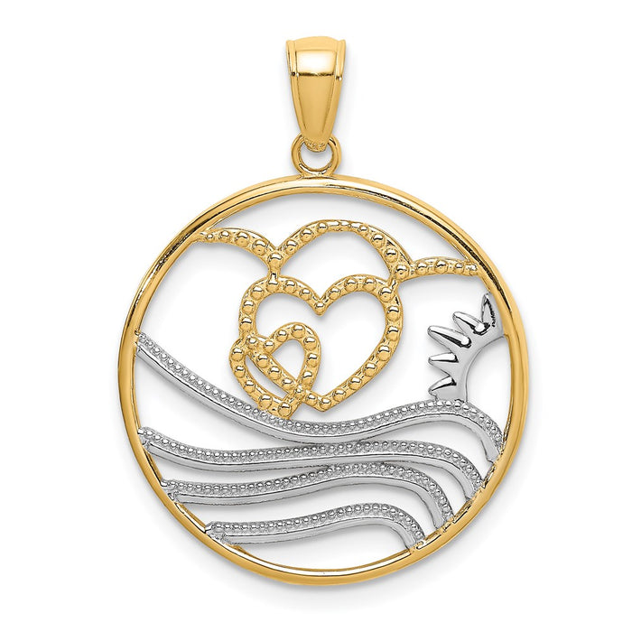 Million Charms 14K Yellow Gold Themed With Rhodium-Plated Sun, Hearts & Water In Round Frame Charm