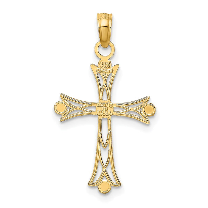 Million Charms 14K Yellow Gold Themed With Rhodium-Plated Textured Relgious Cross Charm