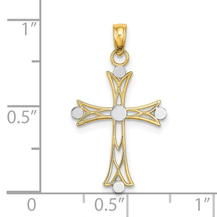 Million Charms 14K Yellow Gold Themed With Rhodium-Plated Textured Relgious Cross Charm