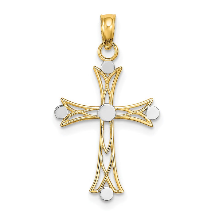 Million Charms 14K Yellow Gold Themed With Rhodium-Plated Textured Relgious Cross Charm