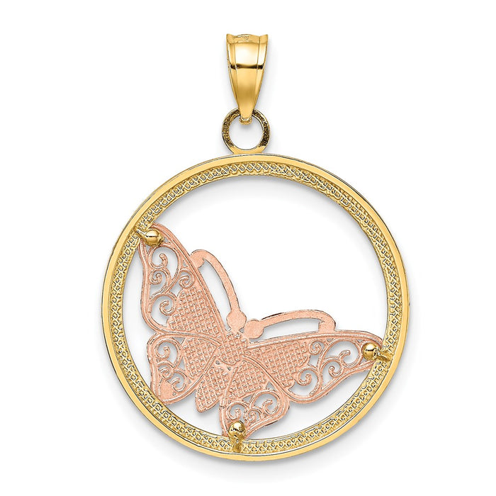 Million Charms 14K Tri-Color Butterfly In Round Frame Charm