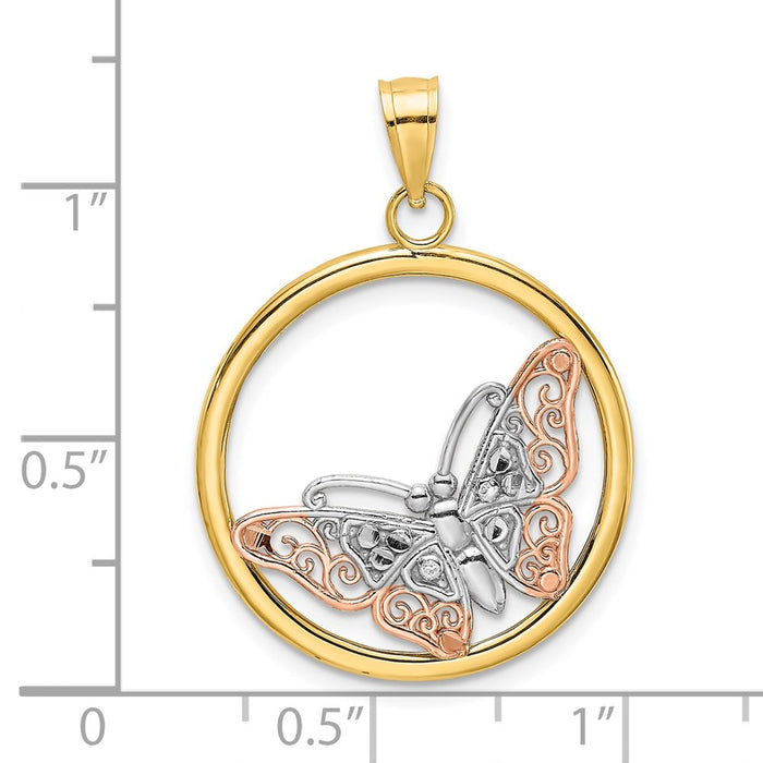 Million Charms 14K Tri-Color Butterfly In Round Frame Charm