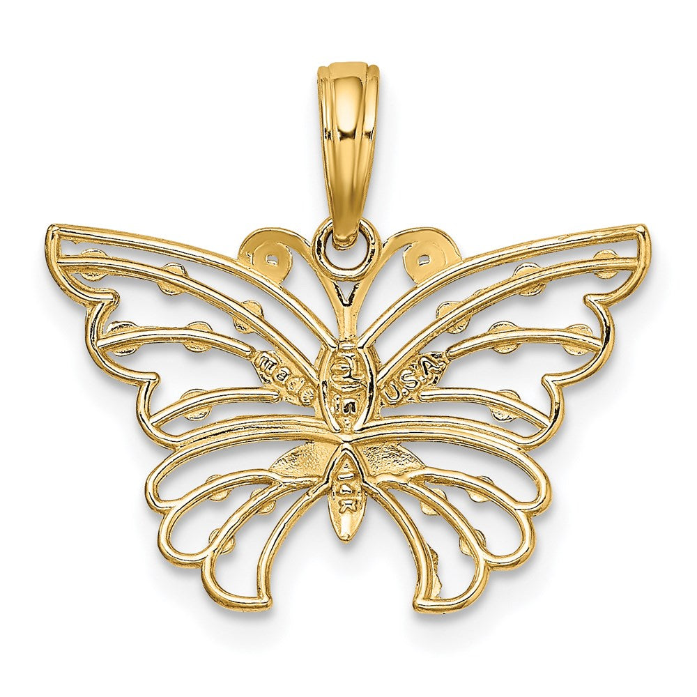 Million Charms 14K Yellow Gold Themed With Rhodium-Plated Diamond-Cut Butterfly Charm