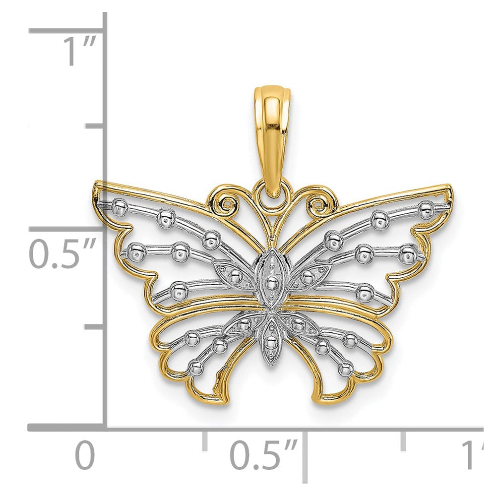 Million Charms 14K Yellow Gold Themed With Rhodium-Plated Diamond-Cut Butterfly Charm
