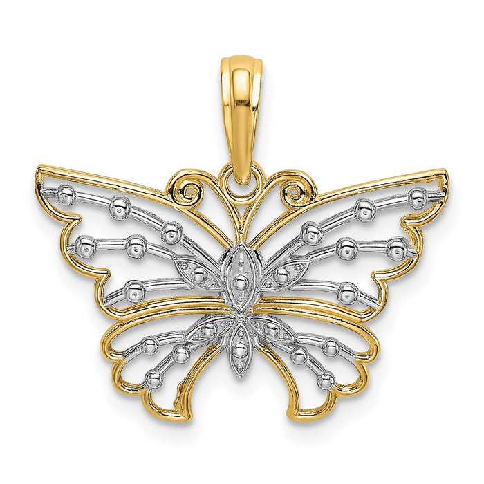 Million Charms 14K Yellow Gold Themed With Rhodium-Plated Diamond-Cut Butterfly Charm