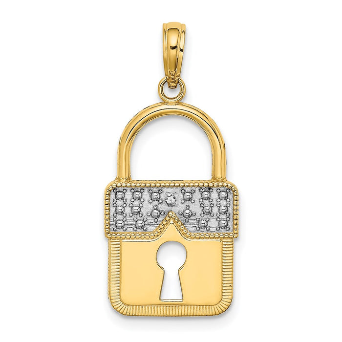 Million Charms 14K Yellow Gold Themed With Rhodium-plated Lock Charm