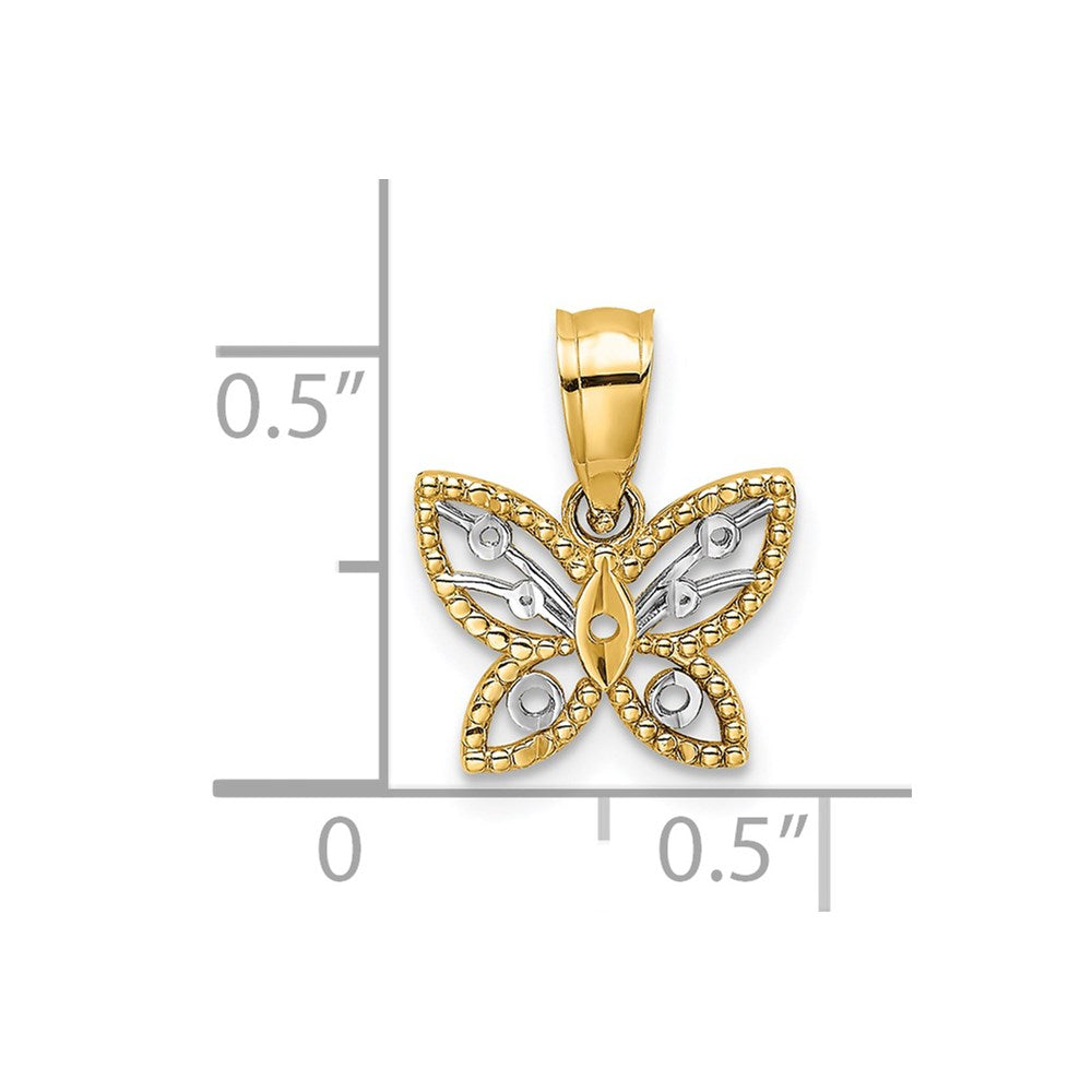 Million Charms 14K Yellow Gold Themed With Rhodium-Plated Mini Diamond-Cut Butterfly Charm