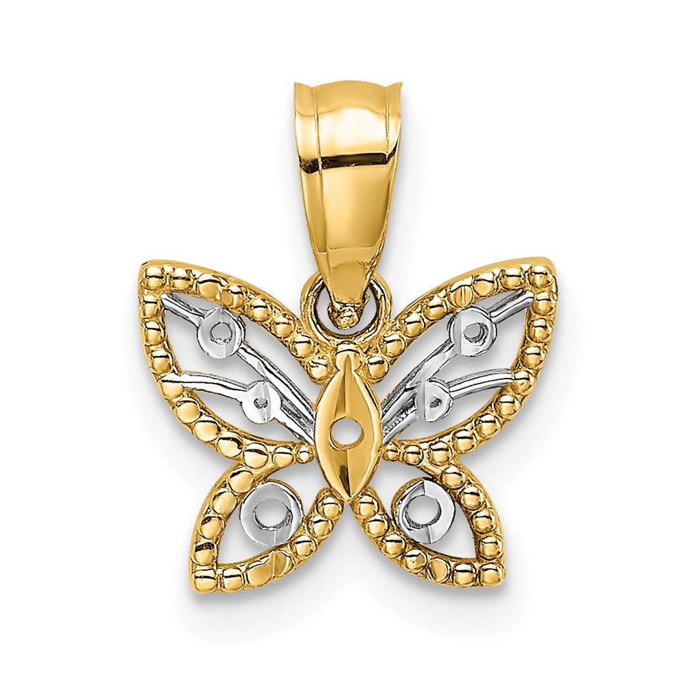 Million Charms 14K Yellow Gold Themed With Rhodium-Plated Mini Diamond-Cut Butterfly Charm