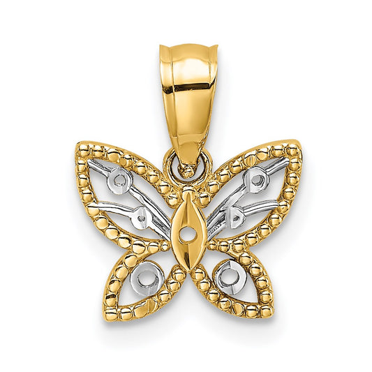Million Charms 14K Yellow Gold Themed With Rhodium-Plated Mini Diamond-Cut Butterfly Charm