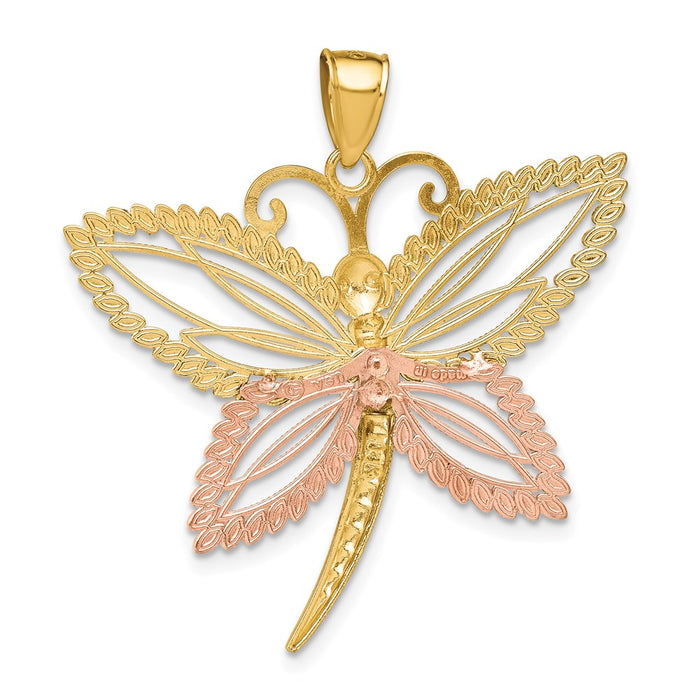 Million Charms 14K Tri-Color Dragonfly With Beaded Diamond-Cut Wings Charm