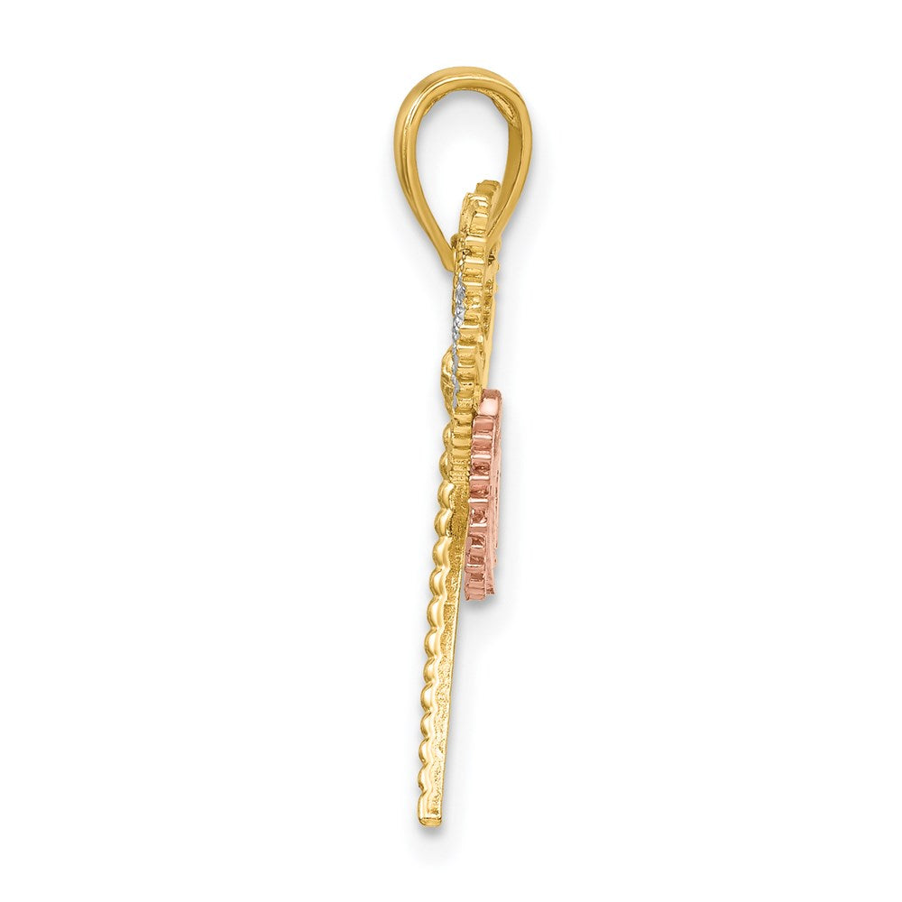 Million Charms 14K Tri-Color Dragonfly With Beaded Diamond-Cut Wings Charm