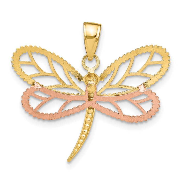 Million Charms 14K Tri-Color Dragonfly With Beaded Diamond-Cut Wings Charm