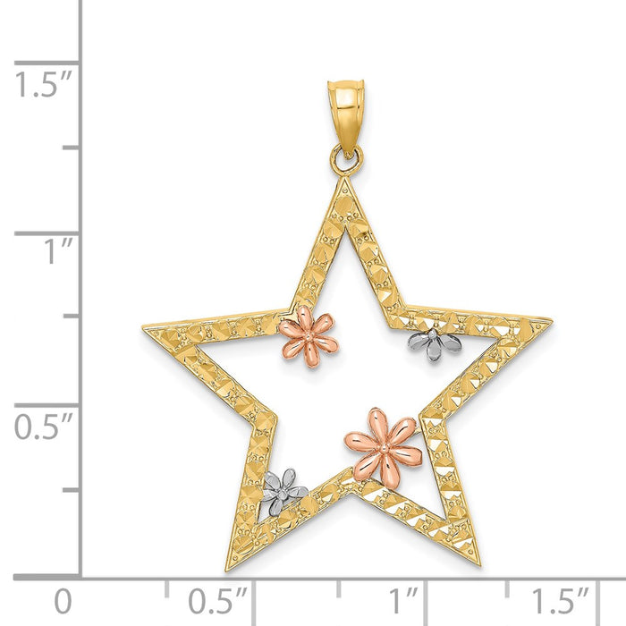 Million Charms 14K Yellow & Rose Gold Themed With Rhodium-plated Star With Flowers Charm
