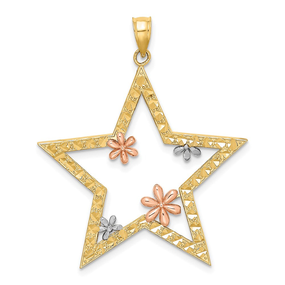 Million Charms 14K Yellow & Rose Gold Themed With Rhodium-plated Star With Flowers Charm