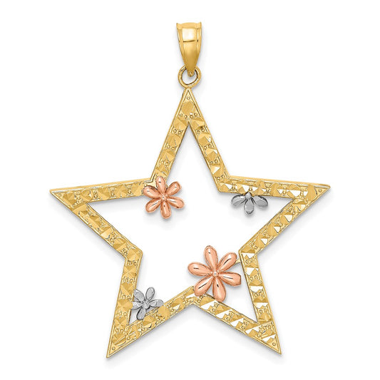 Million Charms 14K Yellow & Rose Gold Themed With Rhodium-plated Star With Flowers Charm