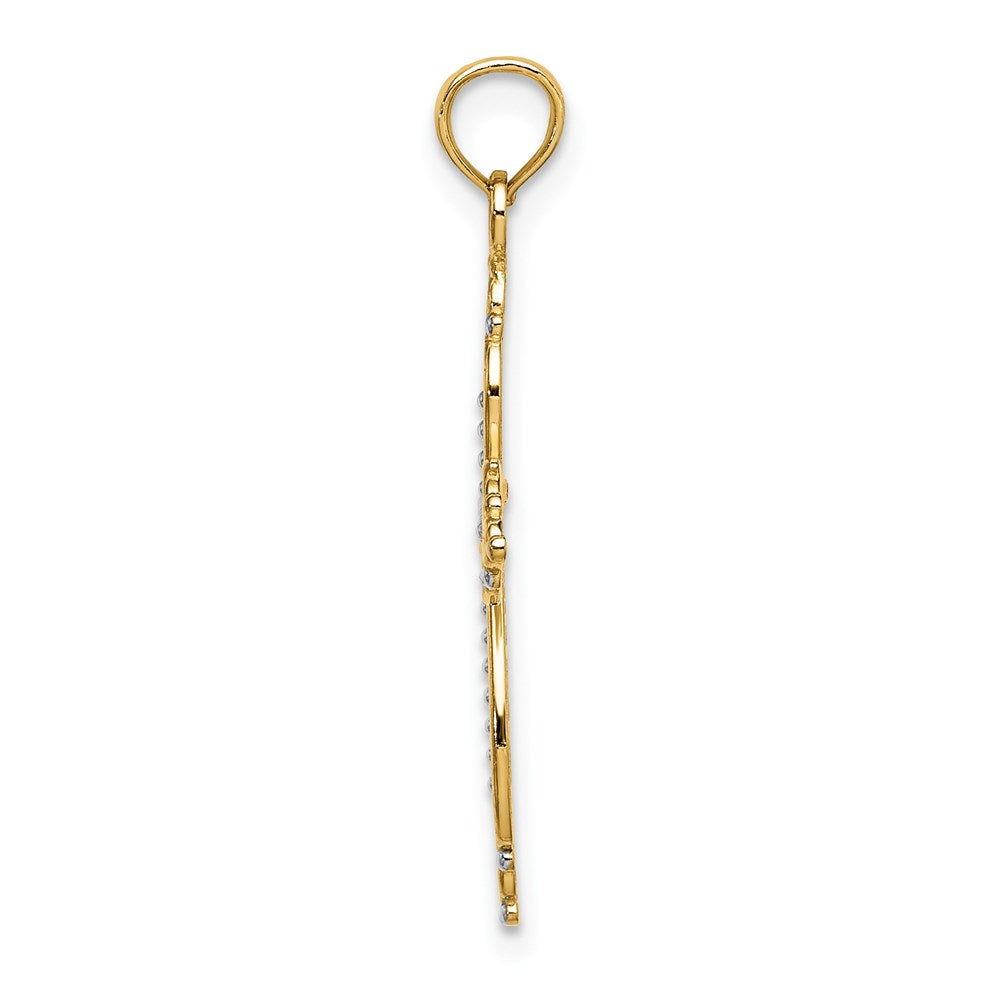 Million Charms 14K Yellow Gold Themed With Rhodium-Plated Beaded Relgious Cross Charm