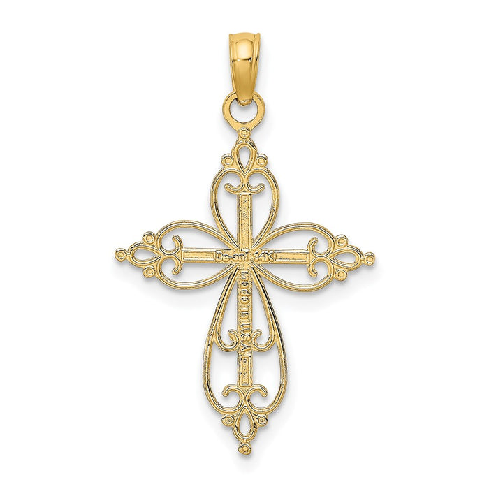 Million Charms 14K Yellow Gold Themed With Rhodium-Plated Beaded Relgious Cross Charm