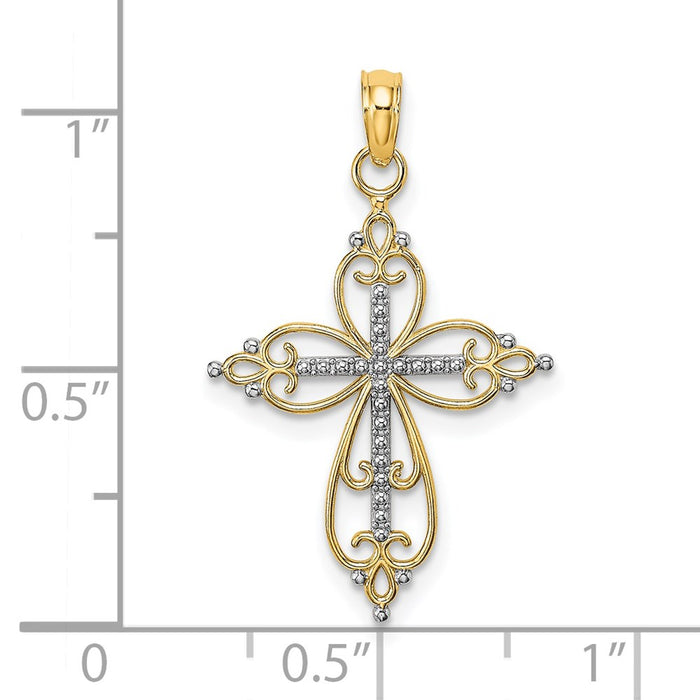 Million Charms 14K Yellow Gold Themed With Rhodium-Plated Beaded Relgious Cross Charm