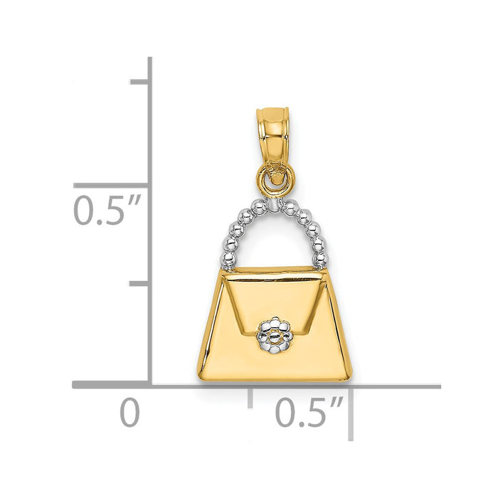 Million Charms 14K Yellow Gold Themed With Rhodium-Plated 2-D Purse Charm