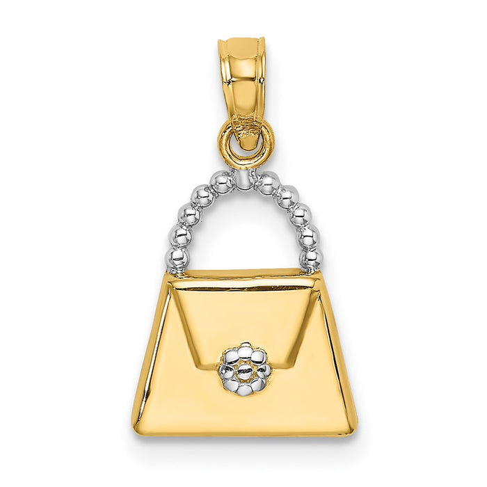 Million Charms 14K Yellow Gold Themed With Rhodium-Plated 2-D Purse Charm