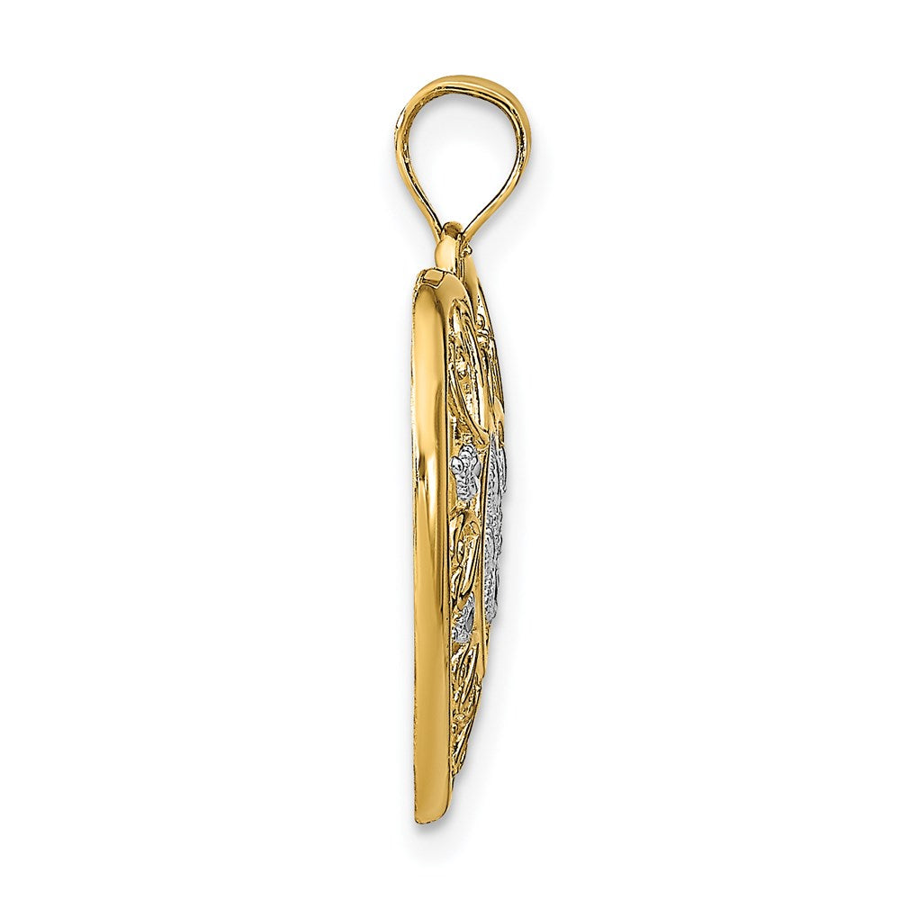 Million Charms 14K Yellow Gold Themed With Rhodium-Plated Cut-Out Filigree Heart Charm