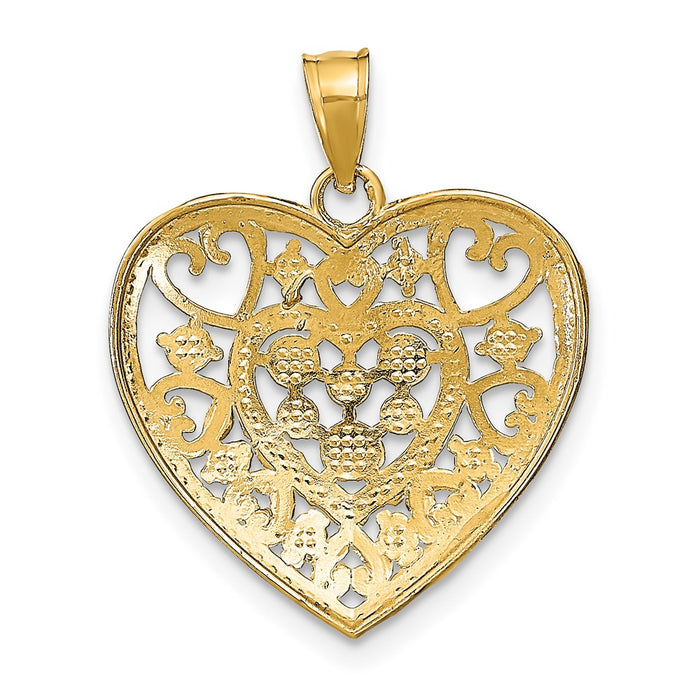 Million Charms 14K Yellow Gold Themed With Rhodium-Plated Cut-Out Filigree Heart Charm