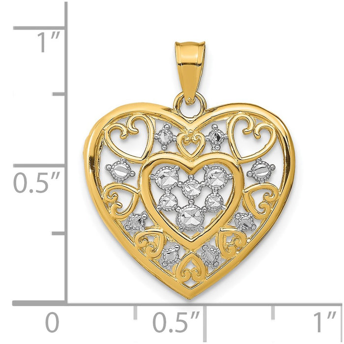 Million Charms 14K Yellow Gold Themed With Rhodium-Plated Cut-Out Filigree Heart Charm