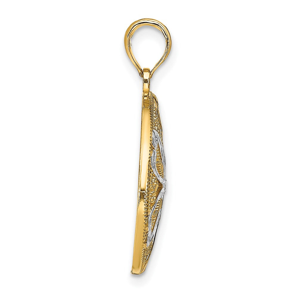 Million Charms 14K Yellow Gold Themed With Rhodium-Plated Cut-Out Filigree Flower & Heart Charm