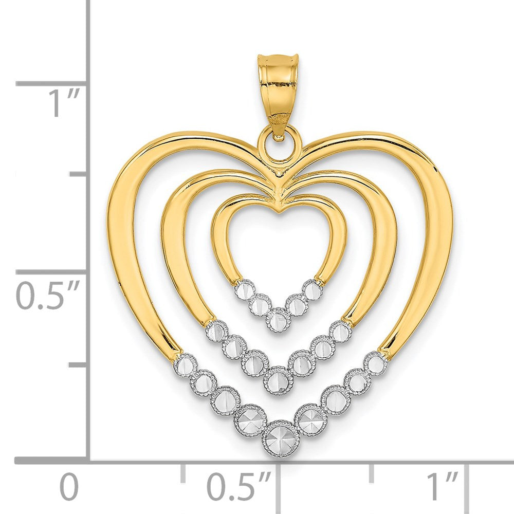 Million Charms 14K Yellow Gold Themed With Rhodium-Plated & Diamond-Cut Polished Hearts Charm