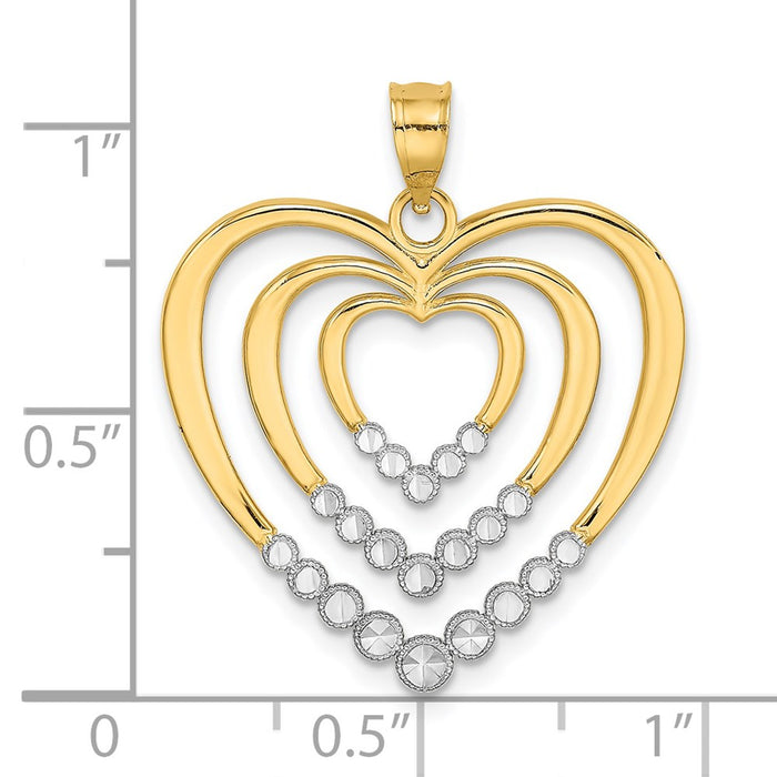 Million Charms 14K Yellow Gold Themed With Rhodium-Plated & Diamond-Cut Polished Hearts Charm