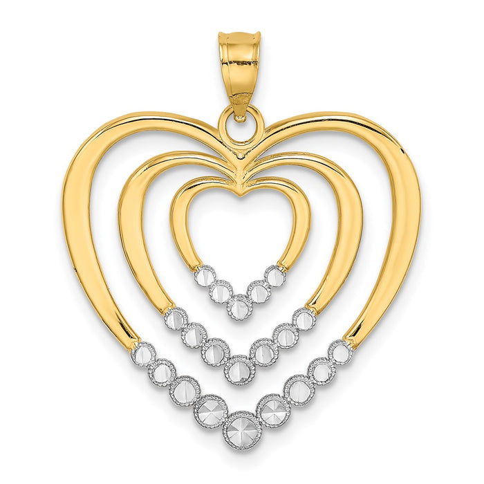 Million Charms 14K Yellow Gold Themed With Rhodium-Plated & Diamond-Cut Polished Hearts Charm
