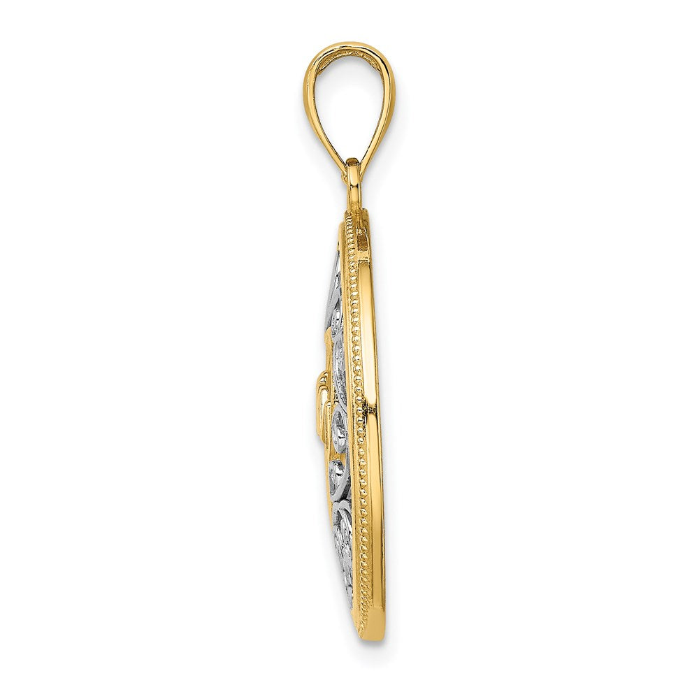 Million Charms 14K Yellow Gold Themed With Rhodium-Plated Filigree Accent Mom Charm