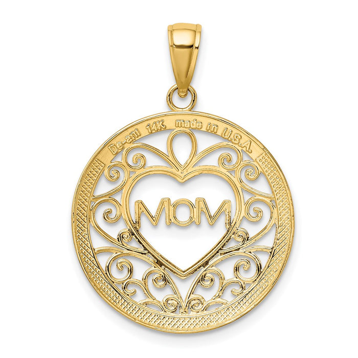 Million Charms 14K Yellow Gold Themed With Rhodium-Plated Filigree Accent Mom Charm