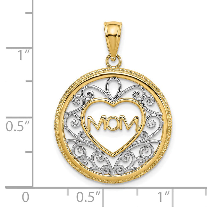 Million Charms 14K Yellow Gold Themed With Rhodium-Plated Filigree Accent Mom Charm