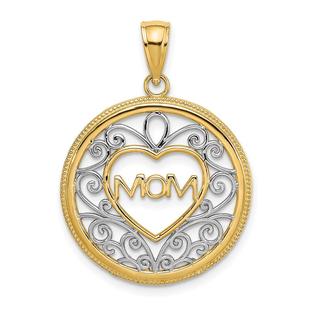 Million Charms 14K Yellow Gold Themed With Rhodium-Plated Filigree Accent Mom Charm