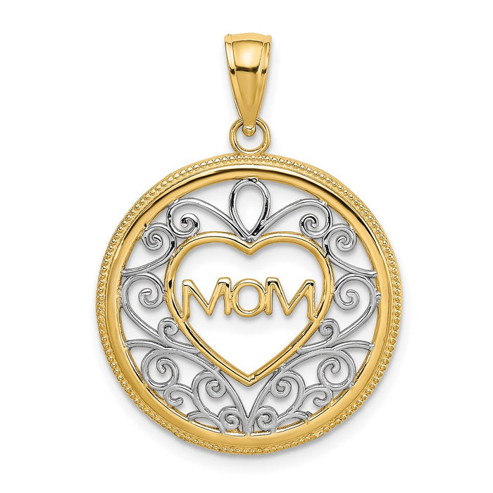 Million Charms 14K Yellow Gold Themed With Rhodium-Plated Filigree Accent Mom Charm