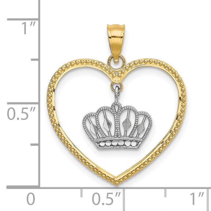 Million Charms 14Ktwo-Tone Beaded Heart With Dangling Crown Charm