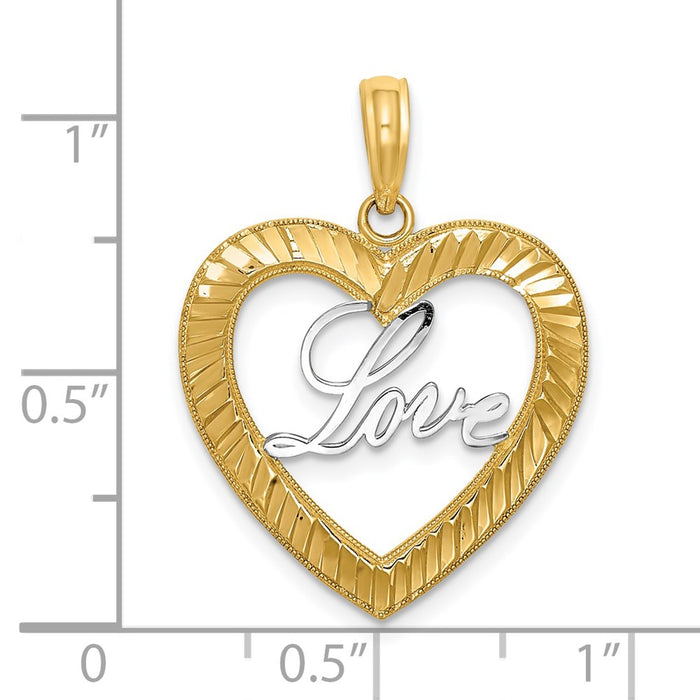 Million Charms 14K Yellow Gold Themed With Rhodium-Plated Diamond-Cut Love Heart Charm