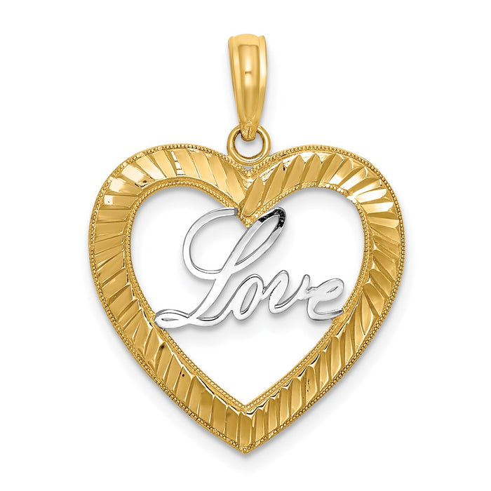 Million Charms 14K Yellow Gold Themed With Rhodium-Plated Diamond-Cut Love Heart Charm