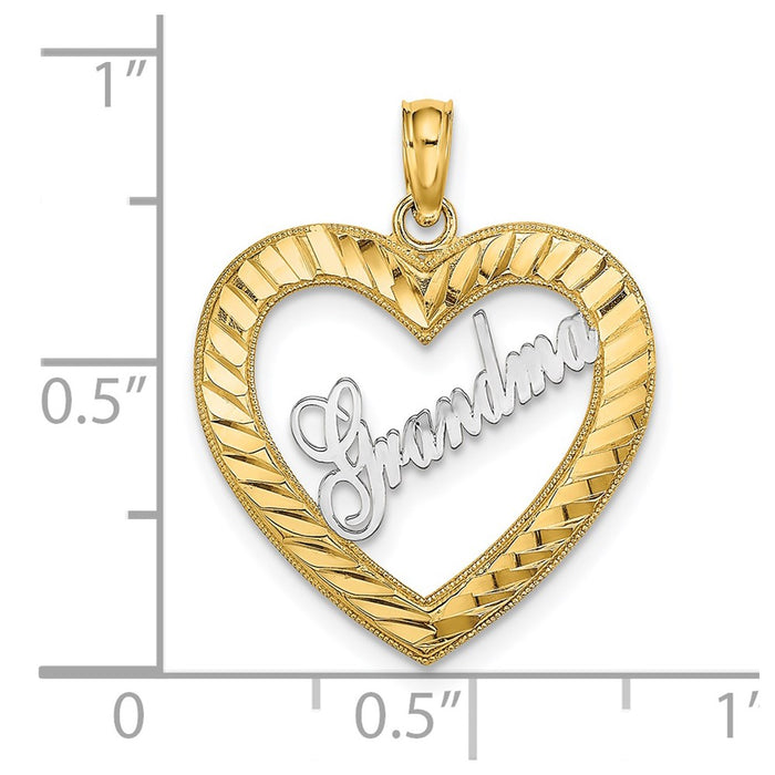 Million Charms 14K Yellow Gold Themed With Rhodium-Plated Diamond-Cut Heart Frame Grandma Charm