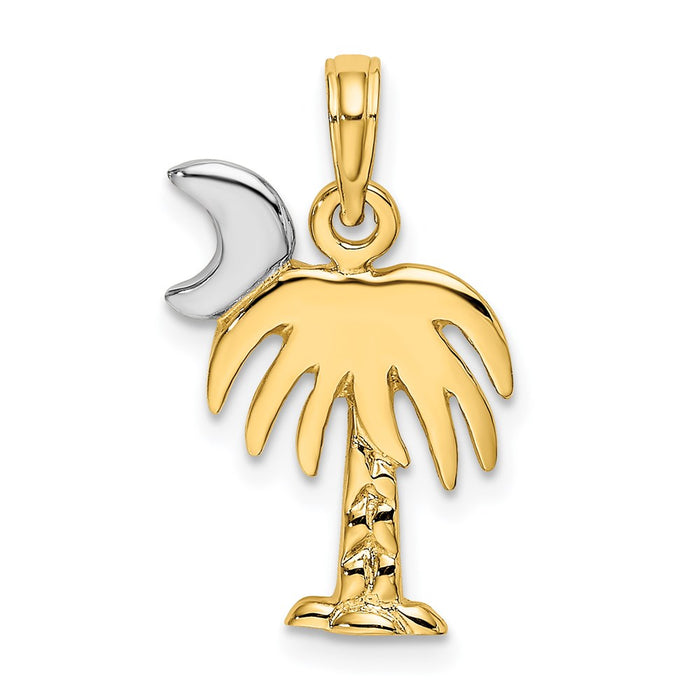 Million Charms 14K Yellow Gold Themed With Rhodium-Plated & Polished Charelston Palm Tree Charm