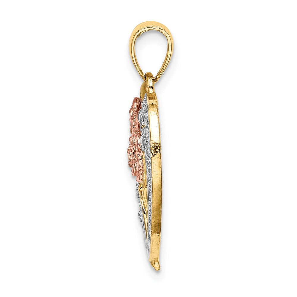 Million Charms 14K Two-Tone With White Rhodium-Plated Flower Heart Charm