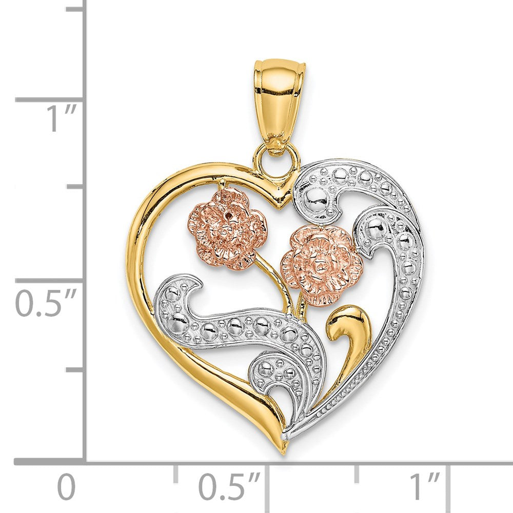Million Charms 14K Two-Tone With White Rhodium-Plated Flower Heart Charm