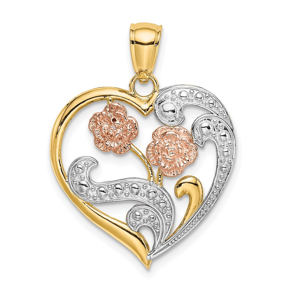 Million Charms 14K Two-Tone With White Rhodium-Plated Flower Heart Charm