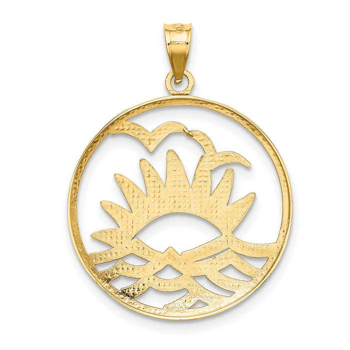 Million Charms 14K Yellow Gold Themed With Rhodium-Plated Sunset & Water In Round Frame Charm